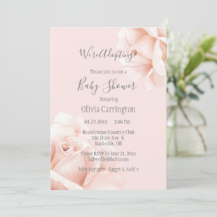 Invitación Rubor Roses rosas que adoptamos guiones de Baby Sh