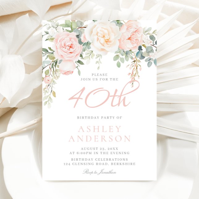 Invitación Rubor & Sage Elegant Floral 40th Birthday Fiesta (Subido por el creador)