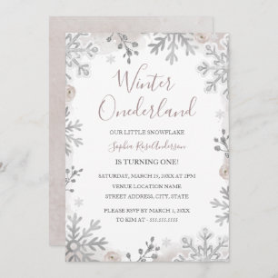 Invitación Rubor Silver Winter Onederland Primer cumpleaños 