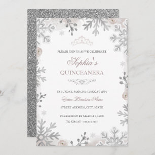Invitación Rubor Silver Winter Wonderland Quinceanera