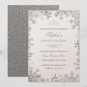 Invitación Rubor Silver Winter Wonderland Sweet 16th Birthday