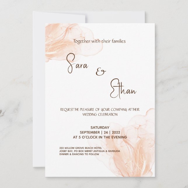 Invitación Rubor simple romántico moderno y boda blanco Inv (Anverso)