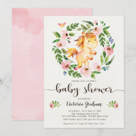 Invitación Rubor Spring Floral Horse Chica Baby Shower