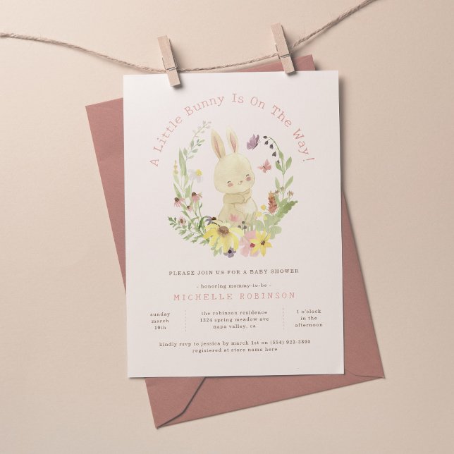 Invitación Rubor Spring Wreath Little Bunny Chica Baby Shower (Subido por el creador)