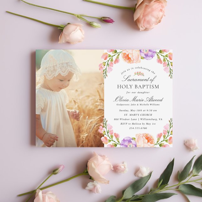 Invitación Rubor Striand Bloom Baby Girl Photo Baptism (Subido por el creador)