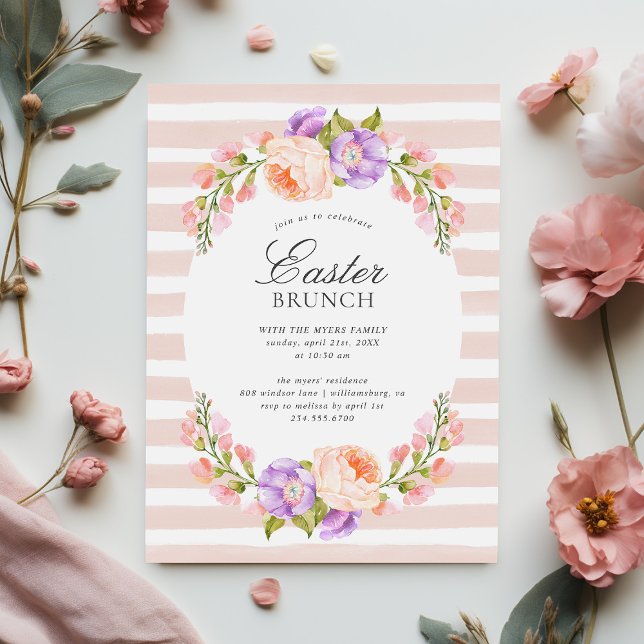 Invitación Rubor Stripe and Bloom Easter Brunch Fiesta (Subido por el creador)