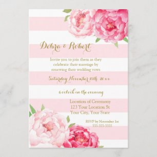 Invitación Rubor Stripes Flores Rosa Invitan A Renovación