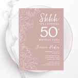 Invitación Rubor Surprise 50 cumpleaños<br><div class="desc">Invitación de 50 años de Rubor rosa y blanco. El diseño femenino moderno presenta acentos botánicos y tipografía. Elegante tarjeta de invitación floral perfecta para una elegante celebración de cumpleaños sorpresa femenina. Invitaciones Zazzle impresas o una plantilla imprimible digital de descarga instantánea.</div>