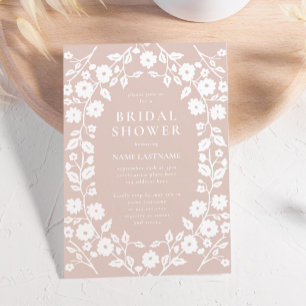 Invitación Rubor Tan simple ducha de novia folclórica blanca