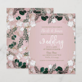 Invitación Rubor Taupe Algodón Floral Vegetación Rústica Boda