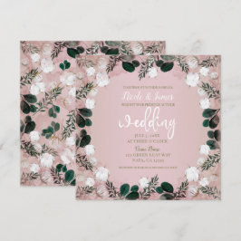 Invitación Rubor Taupe Algodón Floral Vegetación Rústica Boda