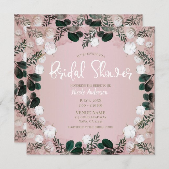 Invitación Rubor Taupe Cotton Floral Greeneration Bridal Show (Anverso / Reverso)