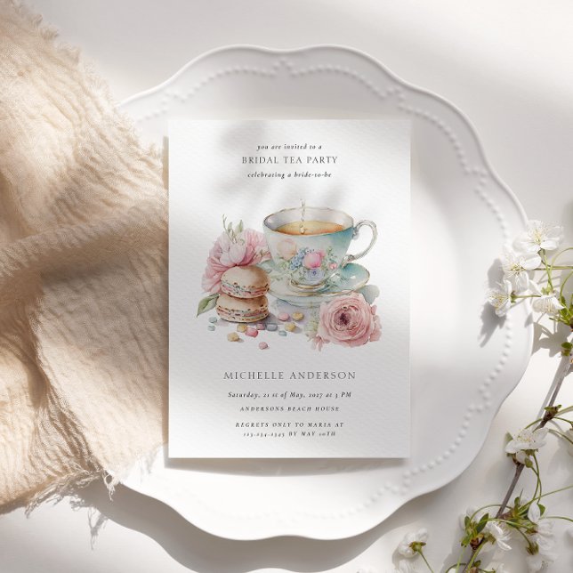 Invitación Rubor Tea Cup Macaroons QR Código Ducha de novia (Subido por el creador)