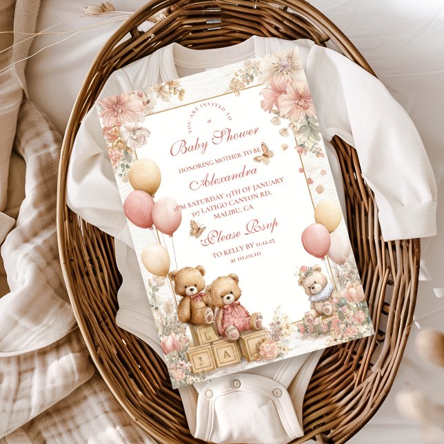 Invitación Rubor Teddy Bear Baby Shower (Subido por el creador)