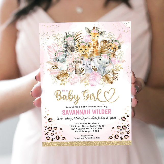 Invitación Rubor Tropical Boho Safari Animals Baby Shower (Subido por el creador)
