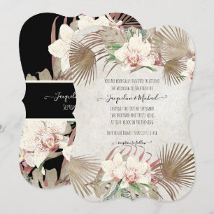 Invitación Rubor Tropical Orquídea Floral Palm Foliage Negro
