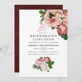 Invitación Rubor vintage y Bridesmaids de Borgoña Luncheon