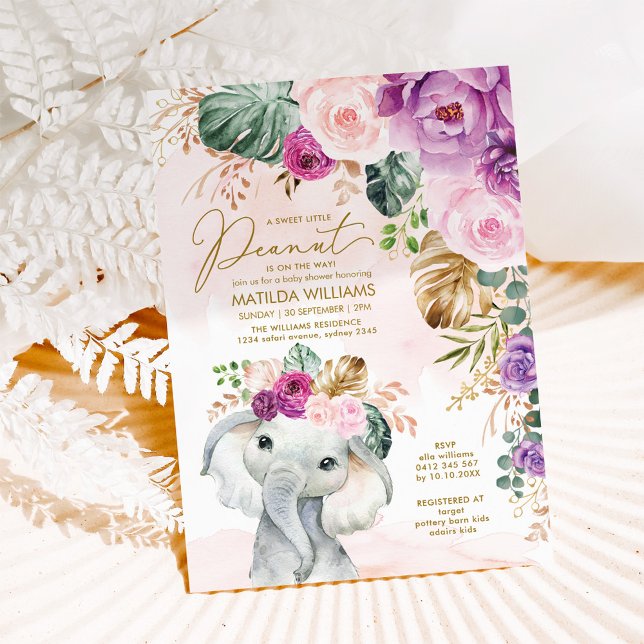 Invitación Rubor Violet Tropical Greeneration Elephant Baby (Subido por el creador)