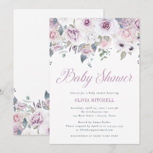 Invitación Rubor violeta el Baby Shower floral
