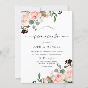 Invitación Rubor Watercolor Floral Boda moderno Quinceanera
