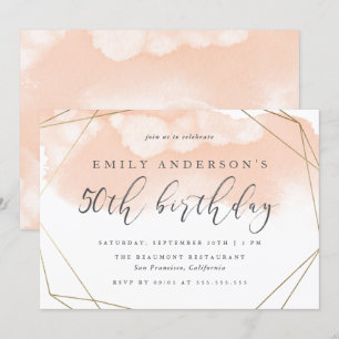 Invitación Rubor Watercolor Geométrico 50 cumpleaños