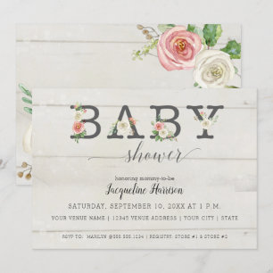 Invitación Rubor White Florals Baby Shower chica