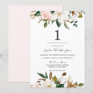Invitación Rubor & White Watercolor Floral Primer Fiesta de c
