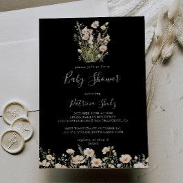 Invitación Rubor Wildflower Black Baby Shower clásico