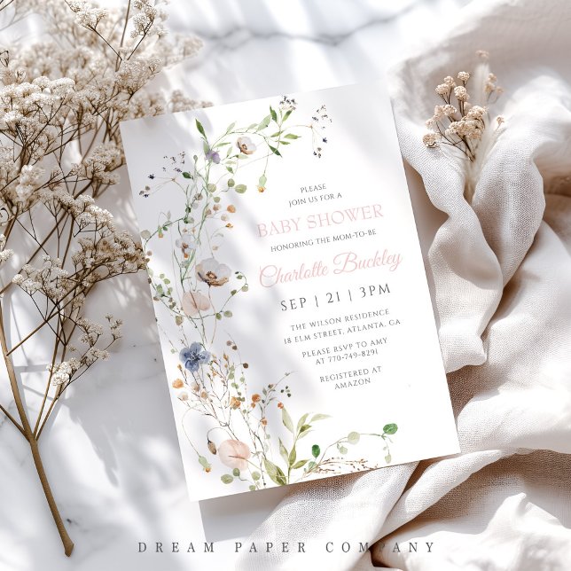 Invitación Rubor Wildflowers Baby Shower (Subido por el creador)