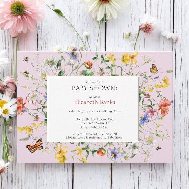 Invitación Rubor Wildflowers, Bees & Butterflies Baby Shower (Subido por el creador)