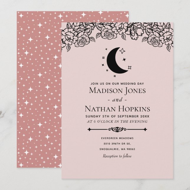 Invitación Rubor Witchy Gothic Elegant Tarot Card Boda (Anverso / Reverso)