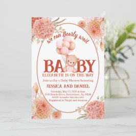 Invitación Rubor y Baby Shower de oso rosa