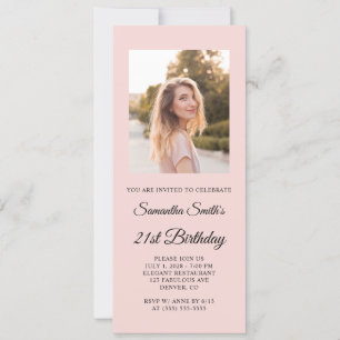 Invitación Rubor y Black Elegant Script 21st Birthday Photo