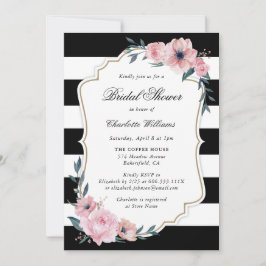 Invitación Rubor y Black Stripes Floral Bridal Shower
