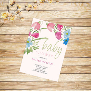 Invitación Rubor Y Blue Spring Baby Shower