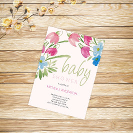 Invitación Rubor Y Blue Spring Baby Shower