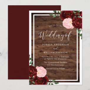 Invitación Rubor y Borgoña Roses Roses Rústicos Bodas de made