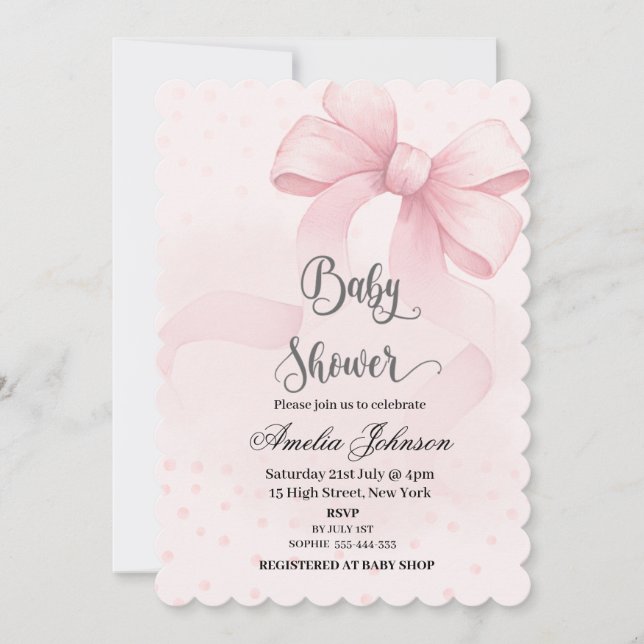 Invitación Rubor y Bow Coquette Baby Shower (Anverso)