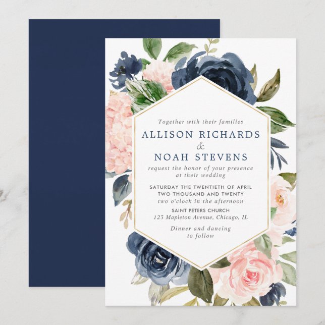 Invitación Rubor y el casarse floral de las acuarelas de la (Anverso / Reverso)