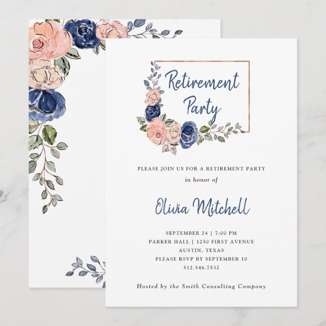 Invitación Rubor y fiesta de retiro geométrico floral de la (Anverso / Reverso)