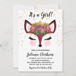 Invitación Rubor y Gold Fox Princess Baby Shower