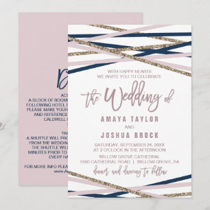 Invitación Rubor y Gold Streamers dan detalles sobre Boda tra
