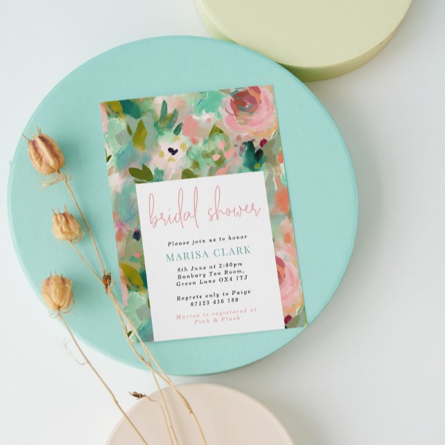 Invitación Rubor y Green Abstract Floral Bridal Shower (Subido por el creador)