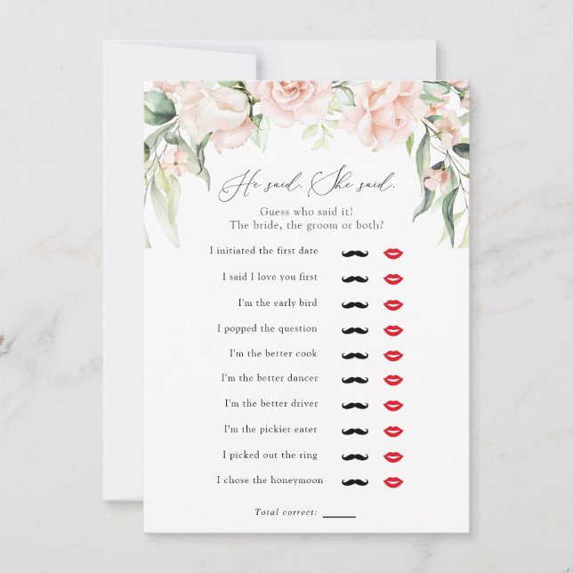 Invitación Rubor y Greenery Dijo, dijo Shower Game (Anverso)
