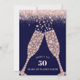 Invitación Rubor y la Marina Champagne Toast 50 cumpleaños