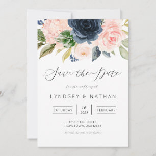 Invitación Rubor y la Marina Floral Wedding Salvan la fecha