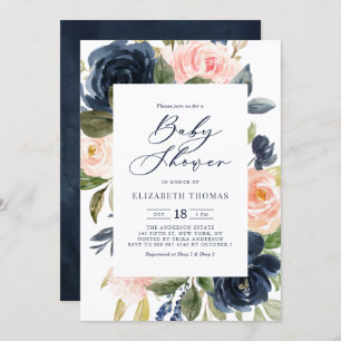 Invitación Rubor y Marina Watercolor Floral Frame Baby Shower