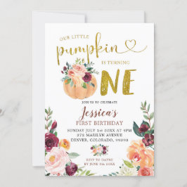 Invitación Rubor y Marsala Pumpkin Floral Primer cumpleaños e