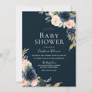 Invitación Rubor y Navy Elegant Modern Boy Chica Baby Shower