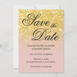 Invitación Rubor y Oro Glitter Ombre Salva la Fecha